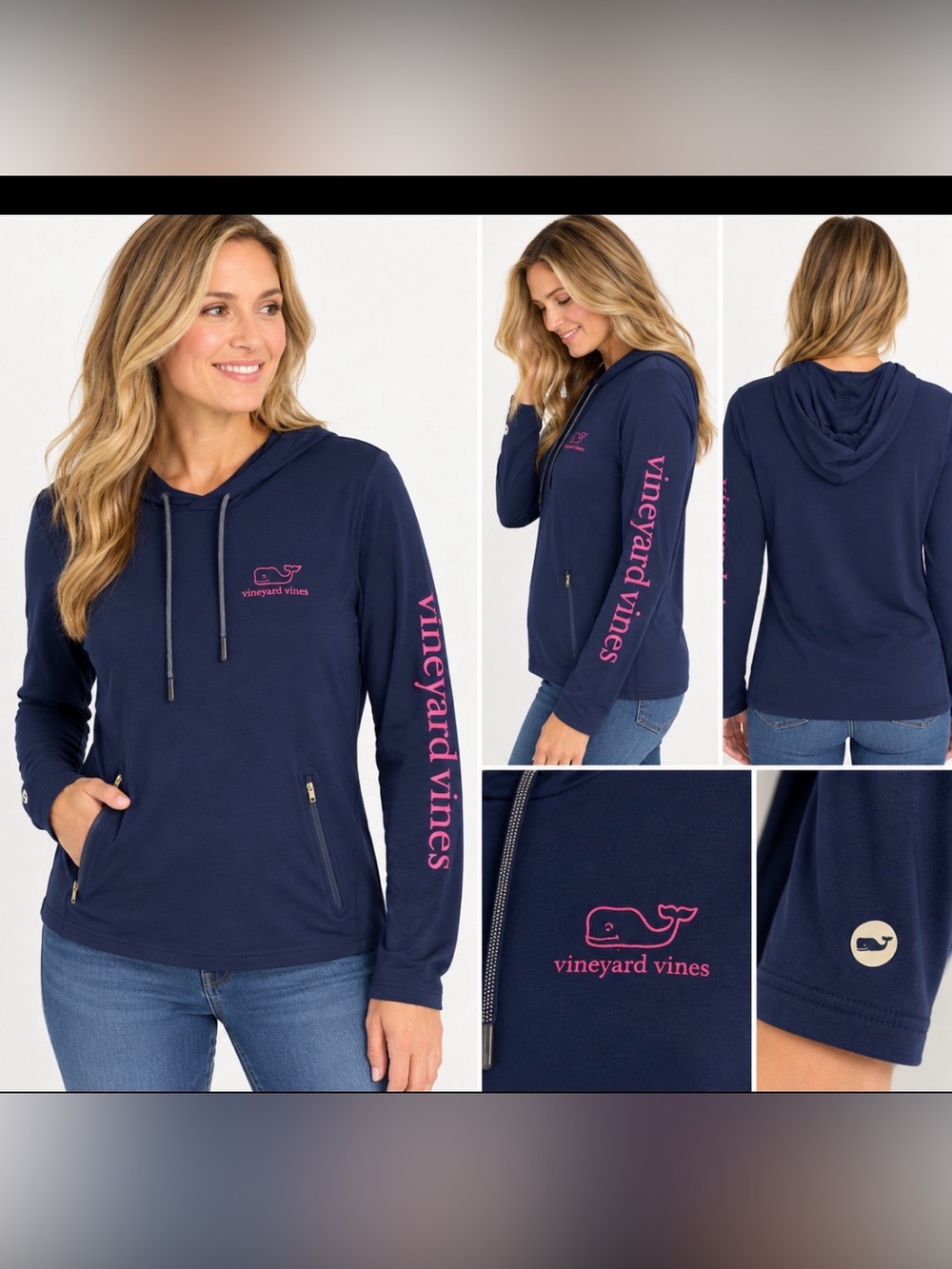 Vineyard Vines Performance Women’s S Navy Blue Pink Logo Hoodie